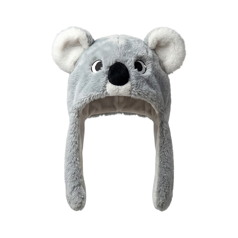Grå plysj koala-øre lue
