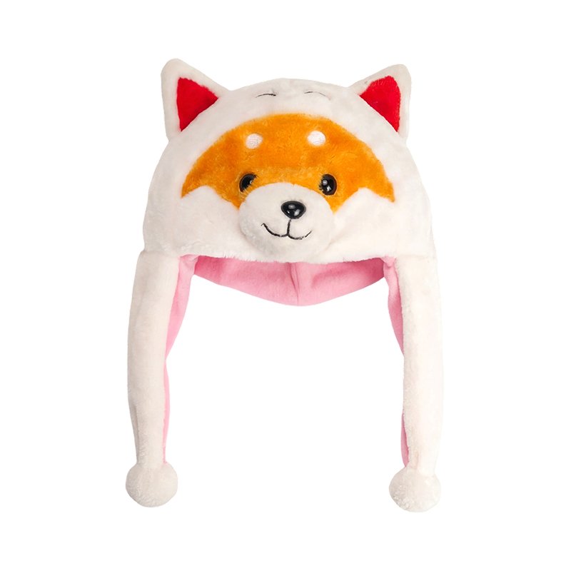 Hvit hundeplysjhatt